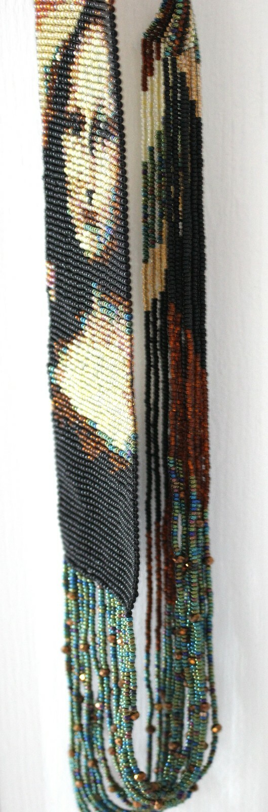 Mona Lisa Woven Glass Hand Beaded Multi-Strand Necklace Magnetic Clasp 34″ NEW