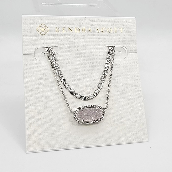 Kendra Scott Elisa Multi Strand Silver Pendant Necklace In Iridescent Drusy