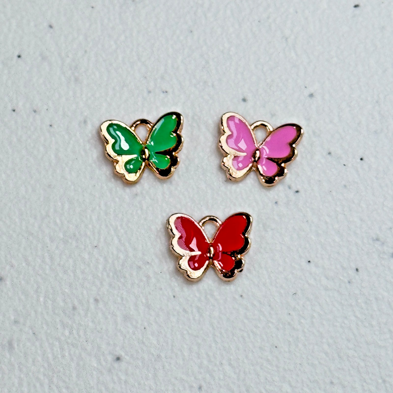 Butterfly Charm set pink green red Enamel Gold Tone Pendant Dainty 1579-44