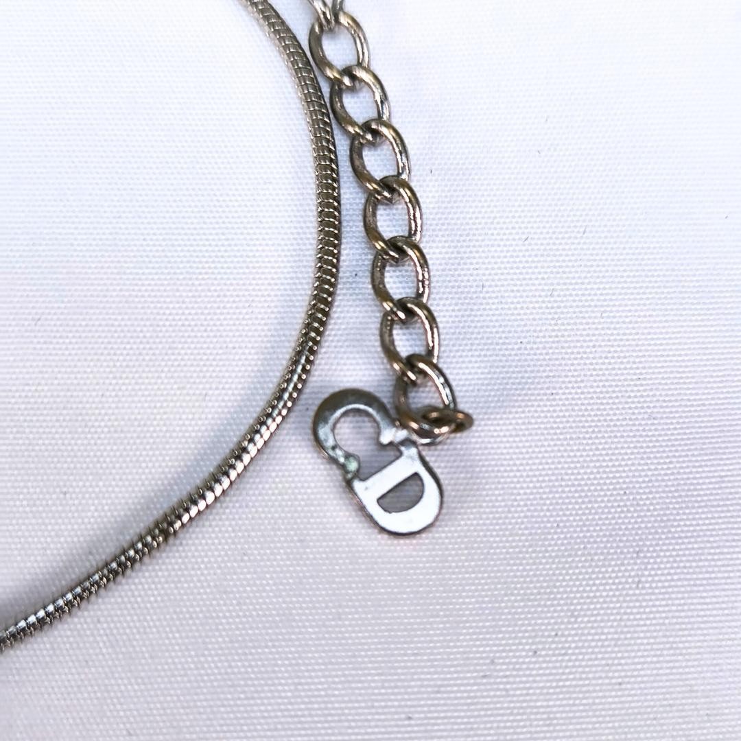 Christian Dior D Logo Charm Bracelet Silver-tone Snake Link Chain 6.7~8.7″long