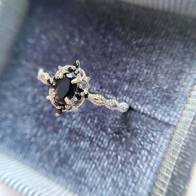 1.50Ct Oval Cut Black Simulated Diamond Wedding Ring 14K White Gold Finish