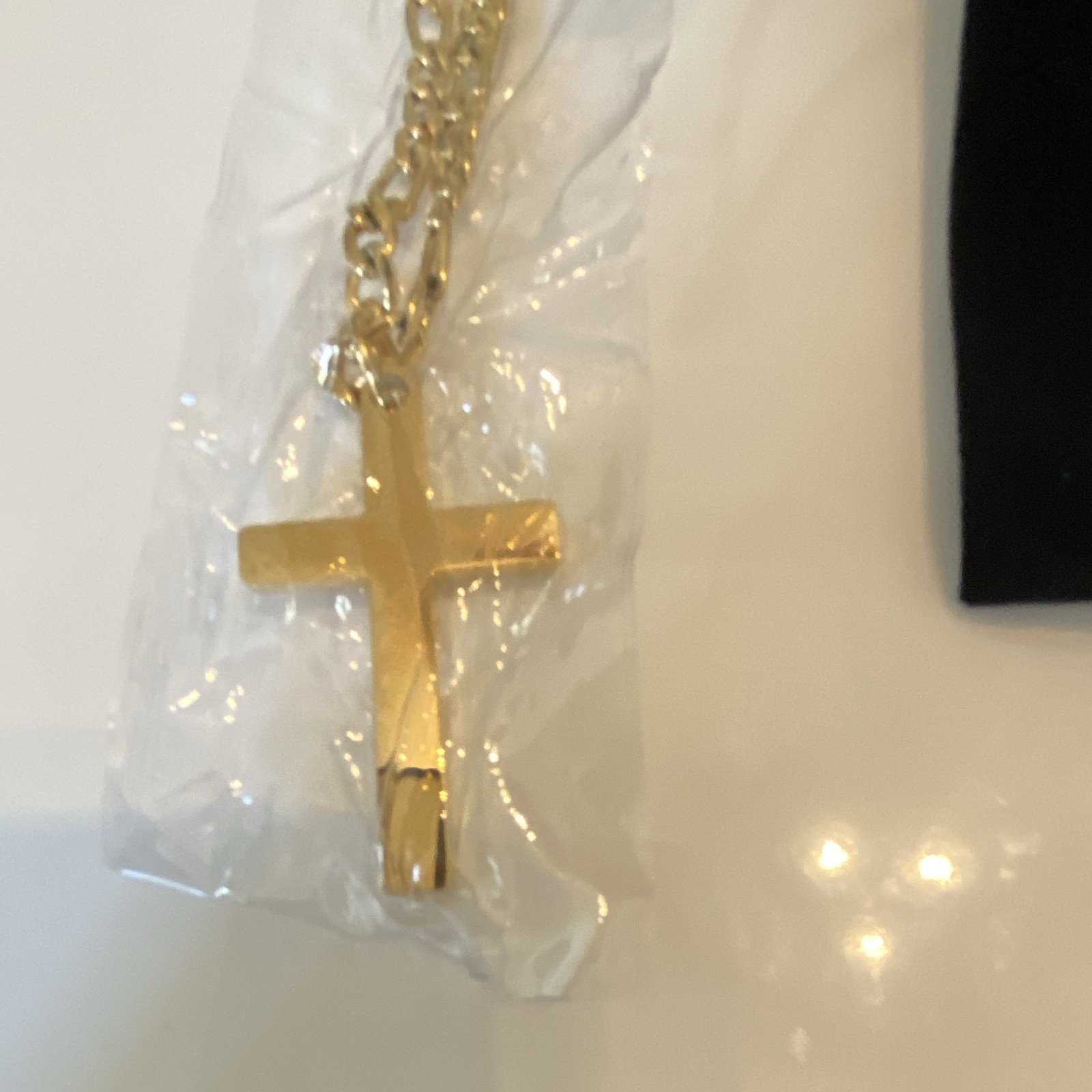 CAPTAINSTEEL Gold Tone Cross Pendant Necklace Curb Link Chain 18-24 in No Stone