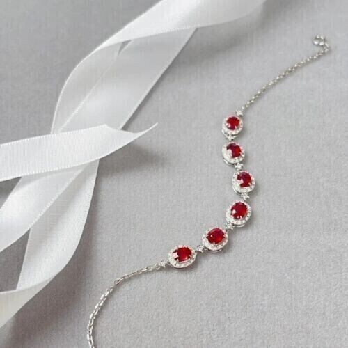 Round Cut Simulated Red Ruby Women’s Gorgeous Bracelet In 14K White Gold Plated