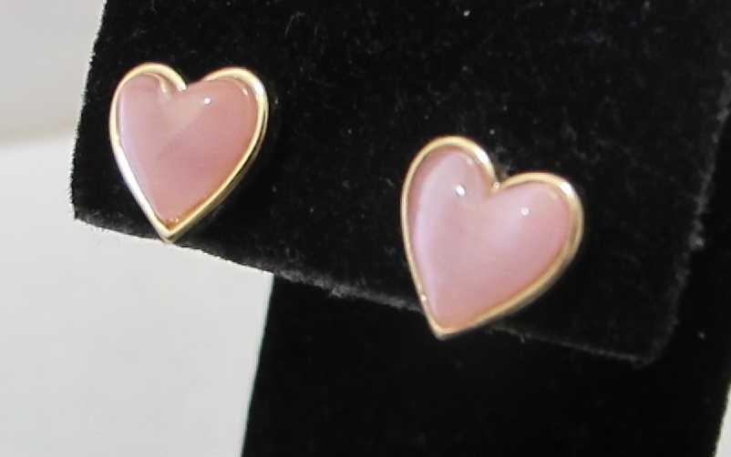 LC LAUREN CONRAD Pink Acrylic Heart Gold Tone Frame 3/8” Stud Earrings NOC