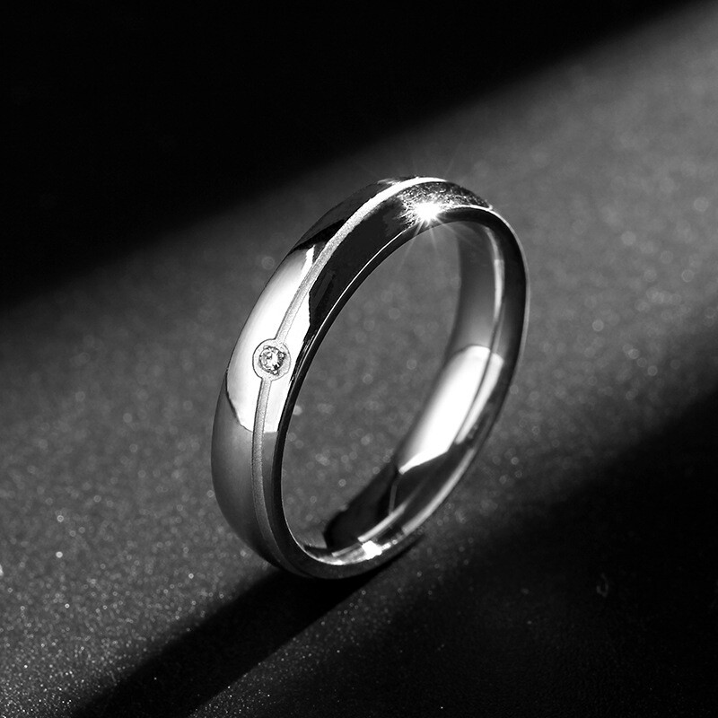 4MM/6MM Silver AAA CZ Band Men Womens 316 Stainless Steel Couple Rings Size 6-11