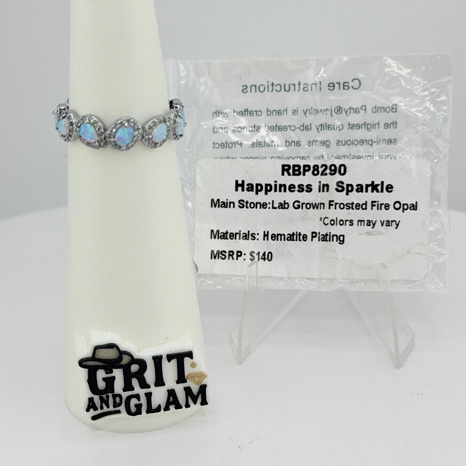 Bomb Party Sz 9 “Happiness In Sparkle” Frosted Fire Opal on Hematite RBP8290