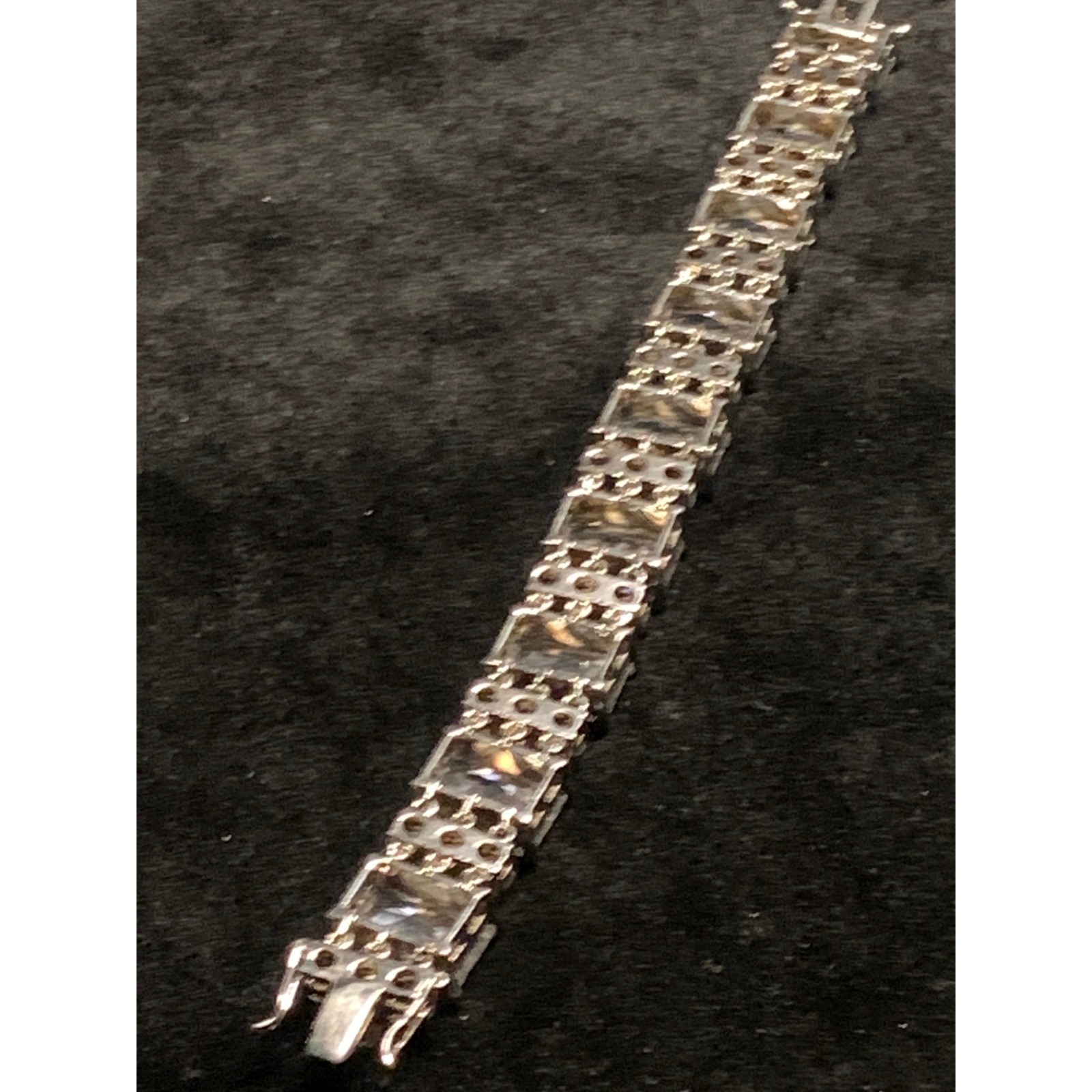 Emerald Cut Cubic Zirconia Tennis Bracelet Silver Tone 6.5 Inch Bridal Wedding