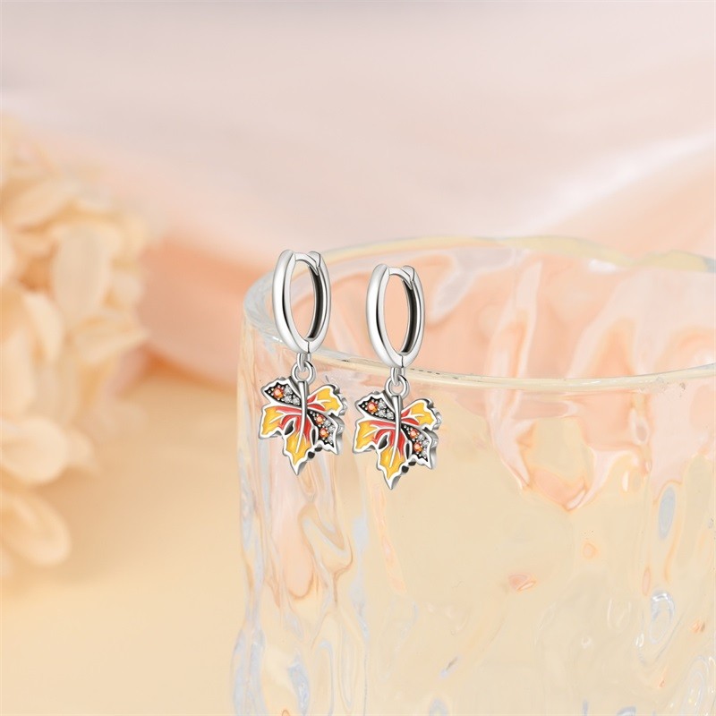 PANDACH 925 Sterling Silver Dainty Maple Leaf Drop Earrings For Women Jewelry