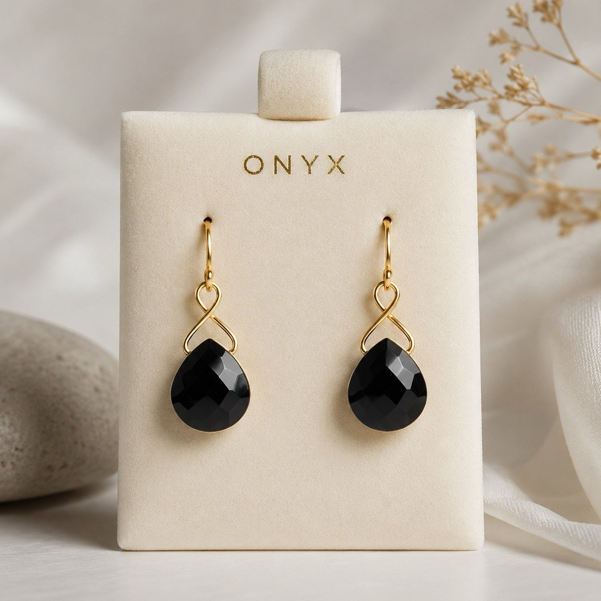 Elegant 10K Yellow Gold Black Onyx Dangle Earrings