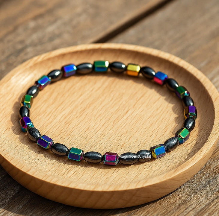 Rainbow Hematite Magnetic Stone Stretch Anklet Healing Women Foot Energy Jewelry