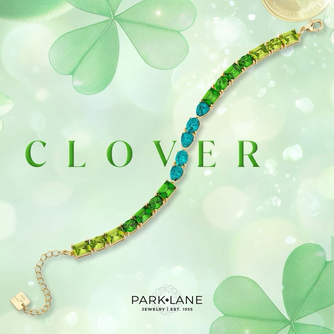 Park Lane CLOVER Green & Teal Crystal Impression Tennis Bracelet Retail $188