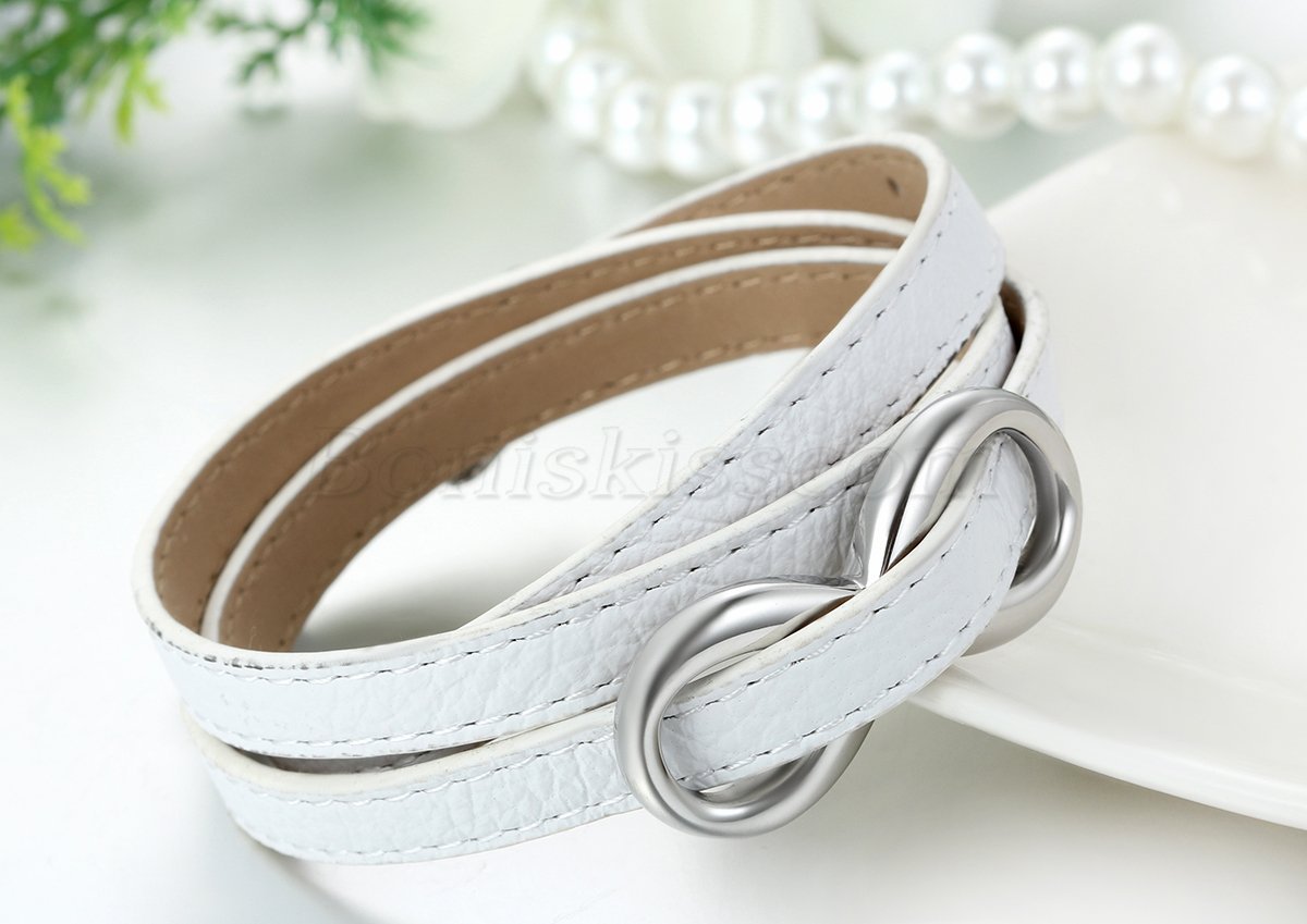 Women’s Stainless Steel Love Infinity Symbol Leather Bracelet Charm Cuff Bangle