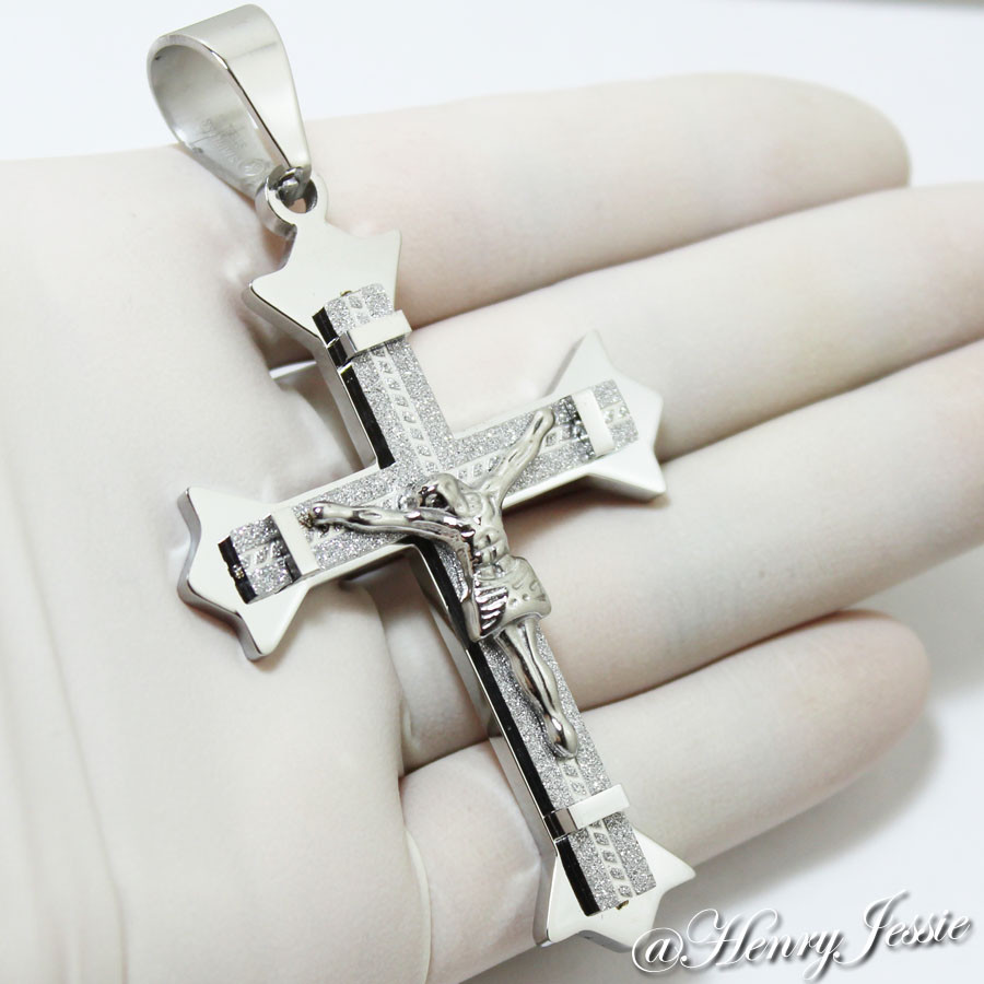 30″MEN Stainless Steel 6mm Silver Byzantine Box Chain Necklace Cross Pendant*J28