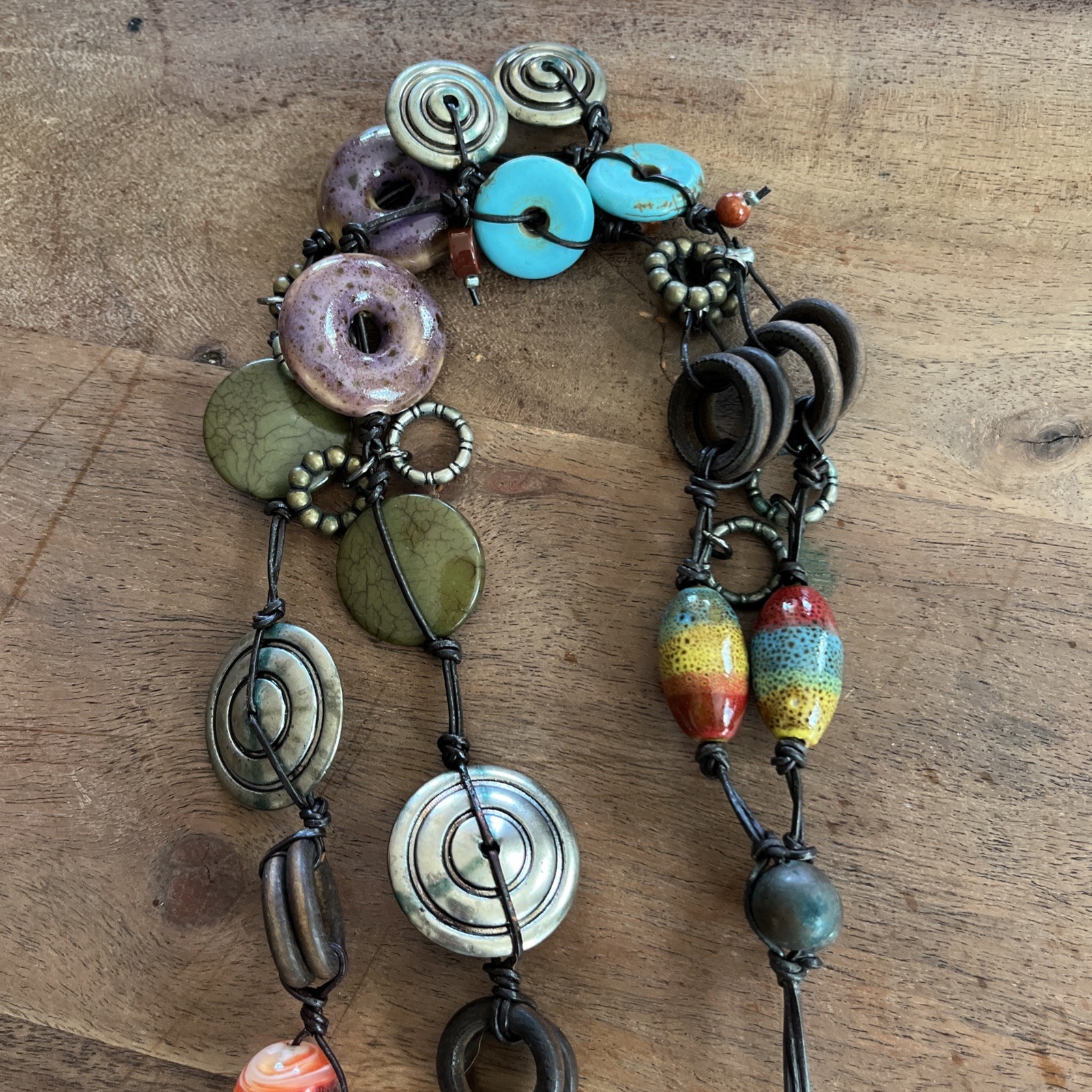 Treska Wooden, Plastic, Glass, MOP, Wooden, And Metal Bead Necklace