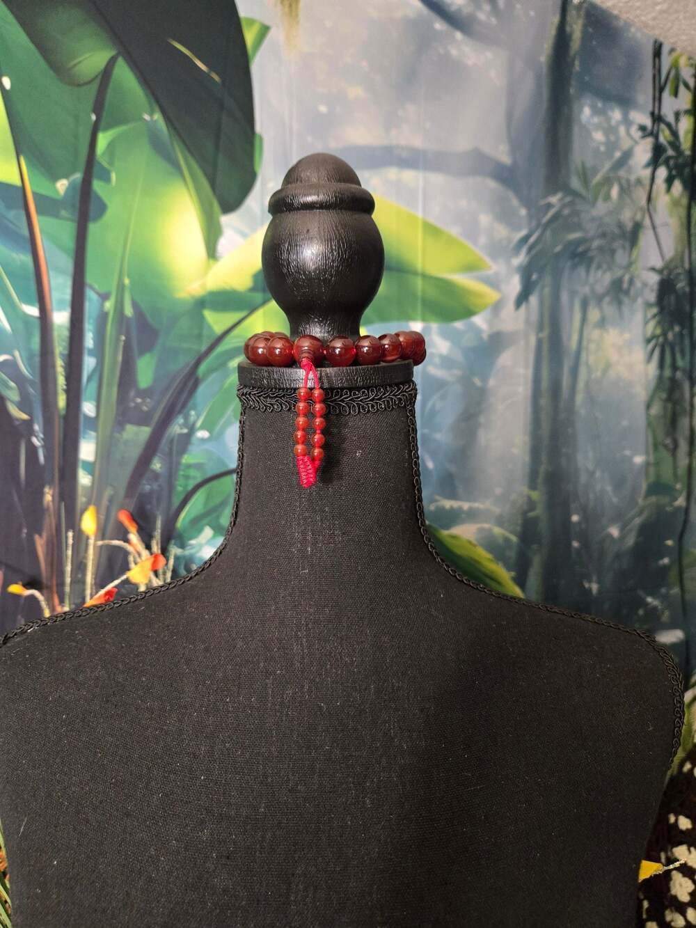 Red Agate Beaded Bracelet With Tassel