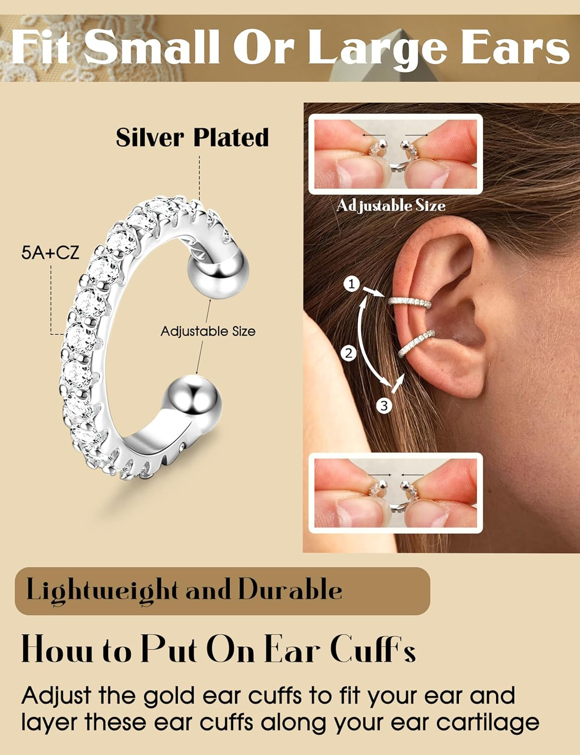 4 Pairs Ear Cuffs Non Piercing – 14K Gold Plated Ear Cuff Earrings for Women Ear