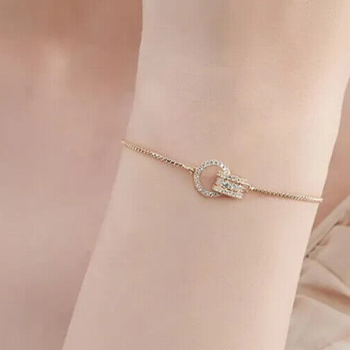 Trendy Circle Interlocked 14k Gold plated lariat bracelet simulated diamonds