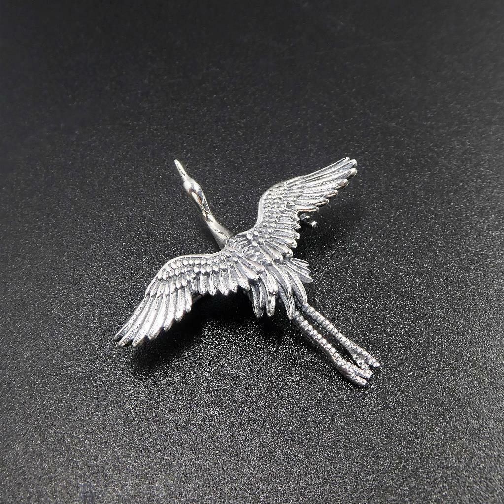 Unique Sterling Silver Open Wing Flying Egret Stork Bird Brooch Pin Fine Details