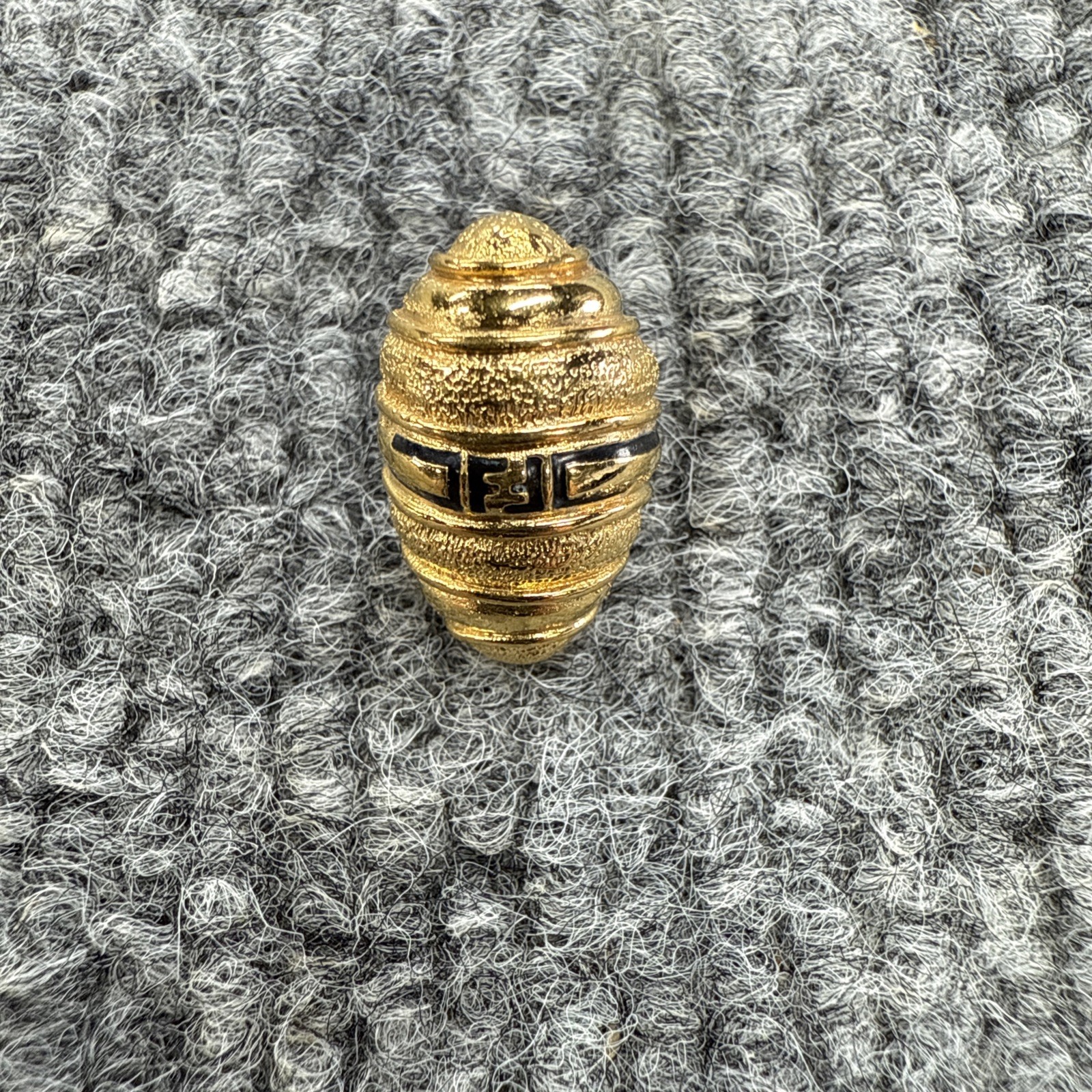 Fendi Vintage 1980s Single Dome Earring Gold Black Fendista Logo Statement