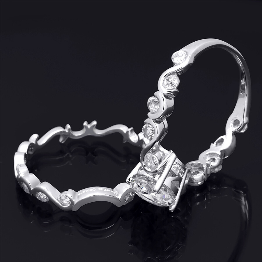 Womens Classic Round Cut 2.8 CT Bridal Engagement Ring Set Real Silver Size 5-9