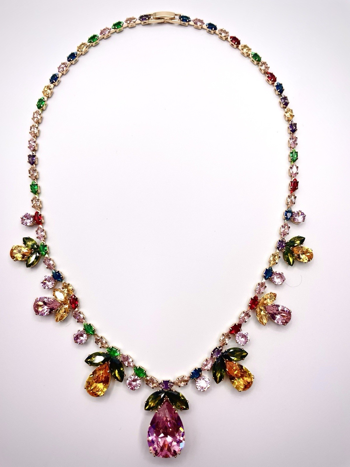New Colorful Crystal Necklace Gold Tone Statement Pendant Fashion Jewelry Gift