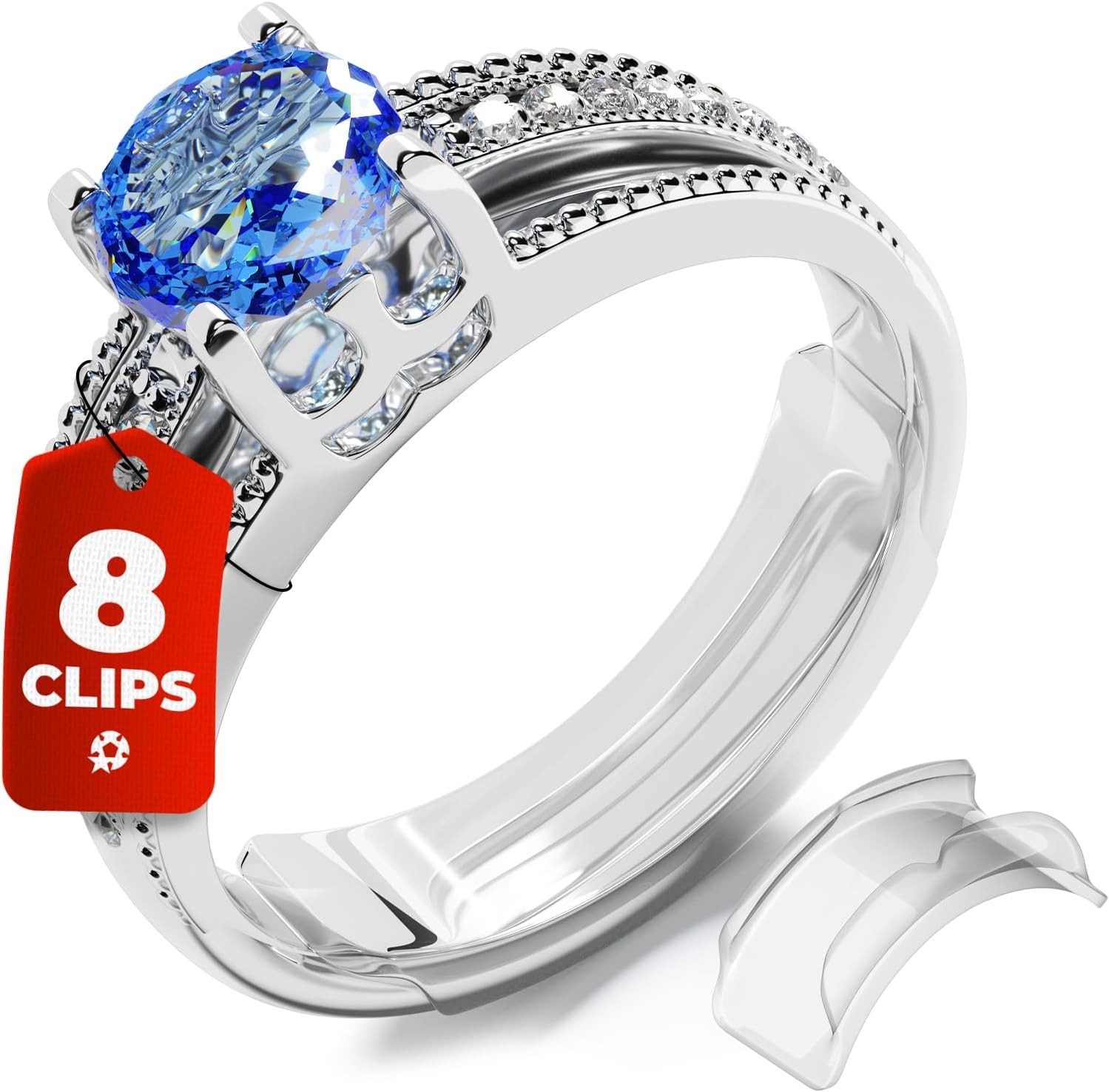 Ring Sizers for Loose Clip Ring Adjusters in 8 Sizes, Fits Flat Bands Up to 8 mm