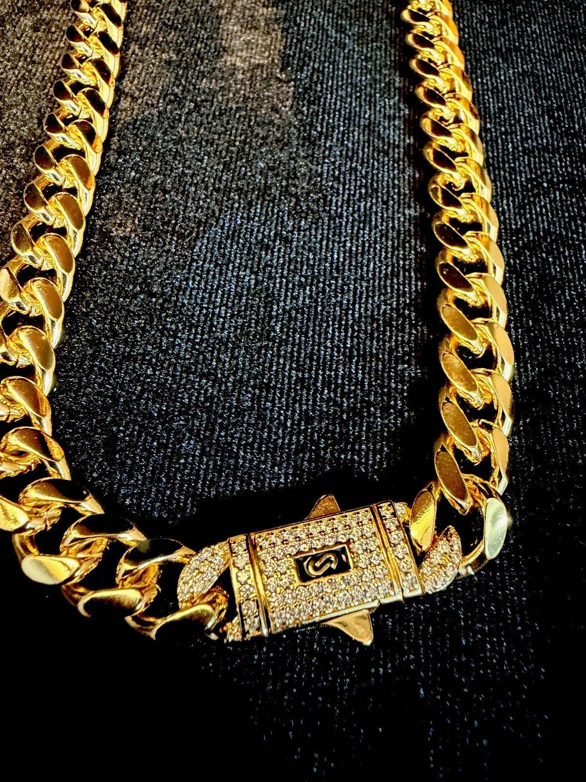 14K Gold Filled 24in 10MM Cuban Chain W/Iced Out Box Lock. Heavy and Beautiful