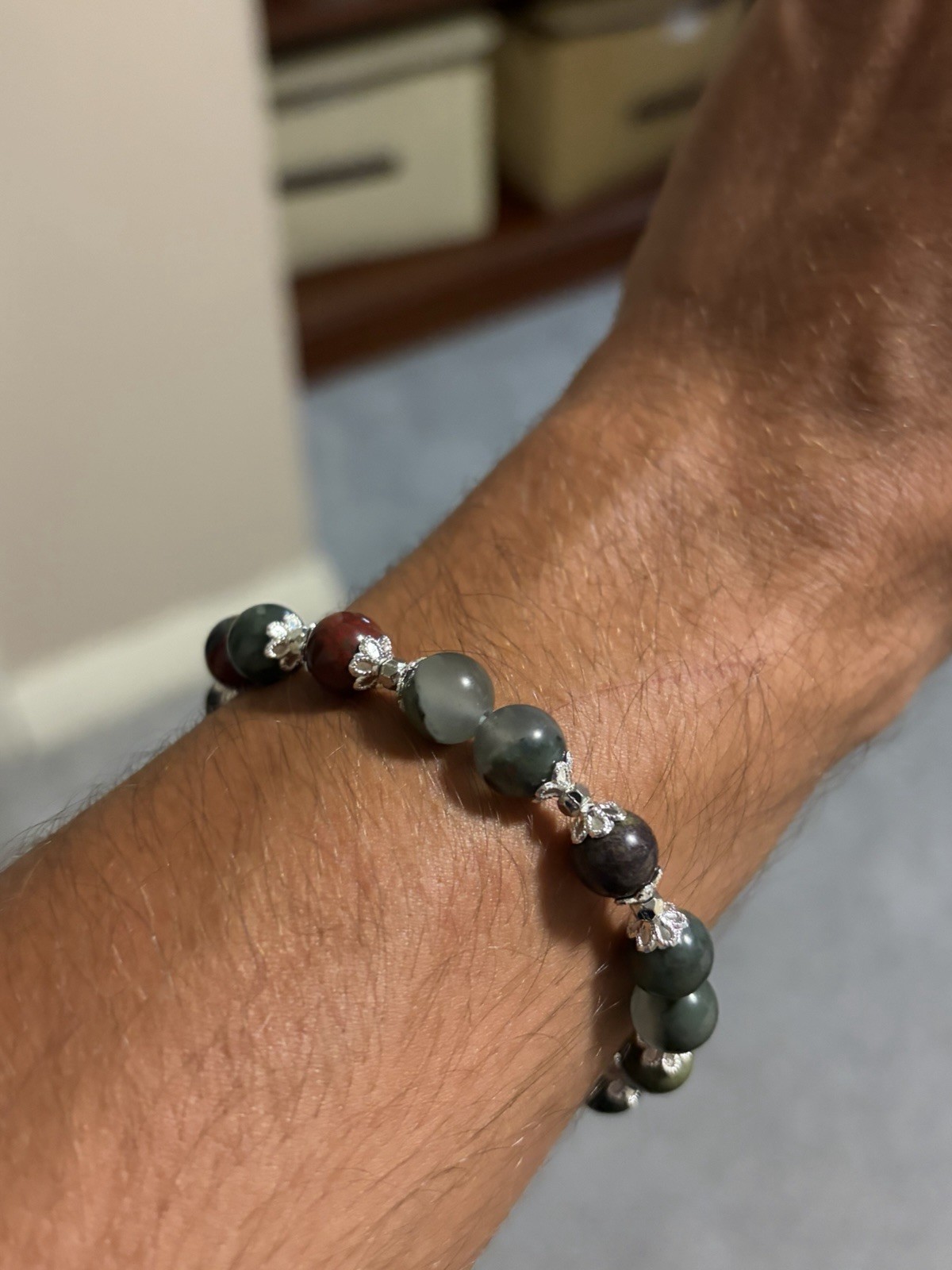 African Bloodstone w/ Kambaba Jasper Crystal Bead Bracelet
