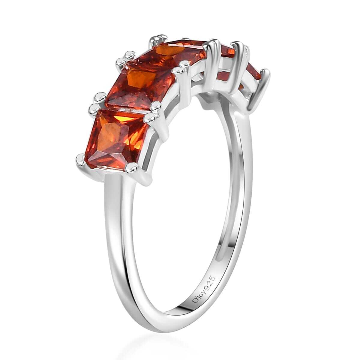 Beautiful 2.60ctw Red Cubic Zirconia 5 Stone Ring Sterling Silver Size 10