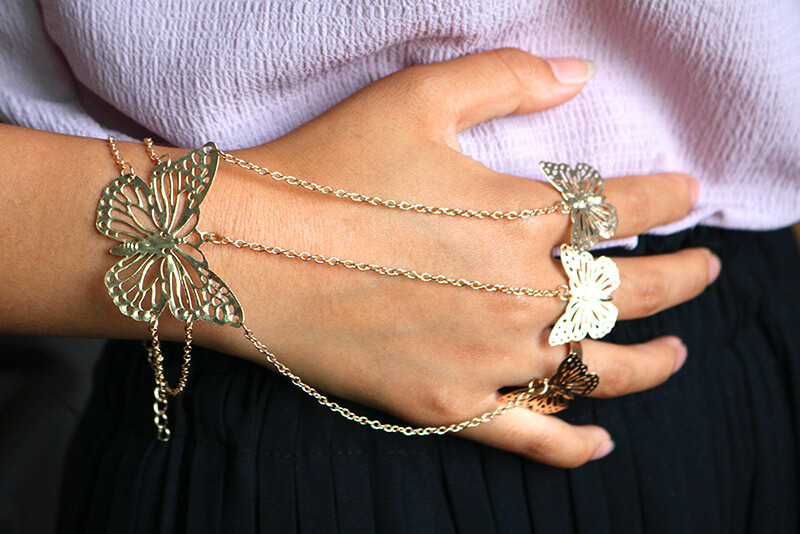 Adjustable Butterfly Bracelet Bangle Finger Ring Harness Hand Chain Slave