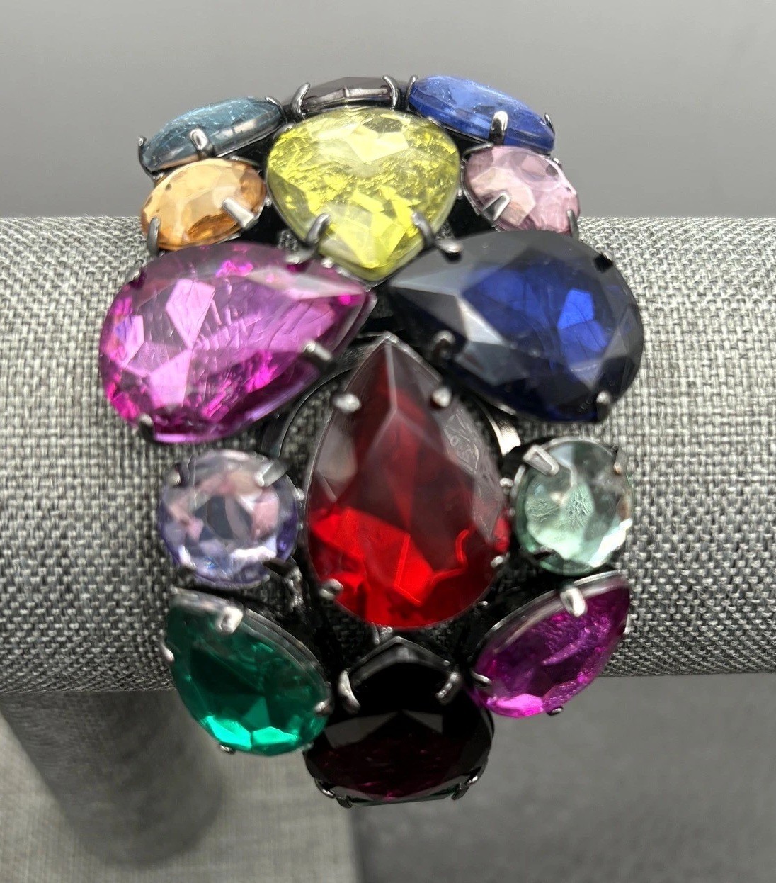 Multicolor Faceted Glass Rhinestone Hinged Bangle Bracelet Statement Piece