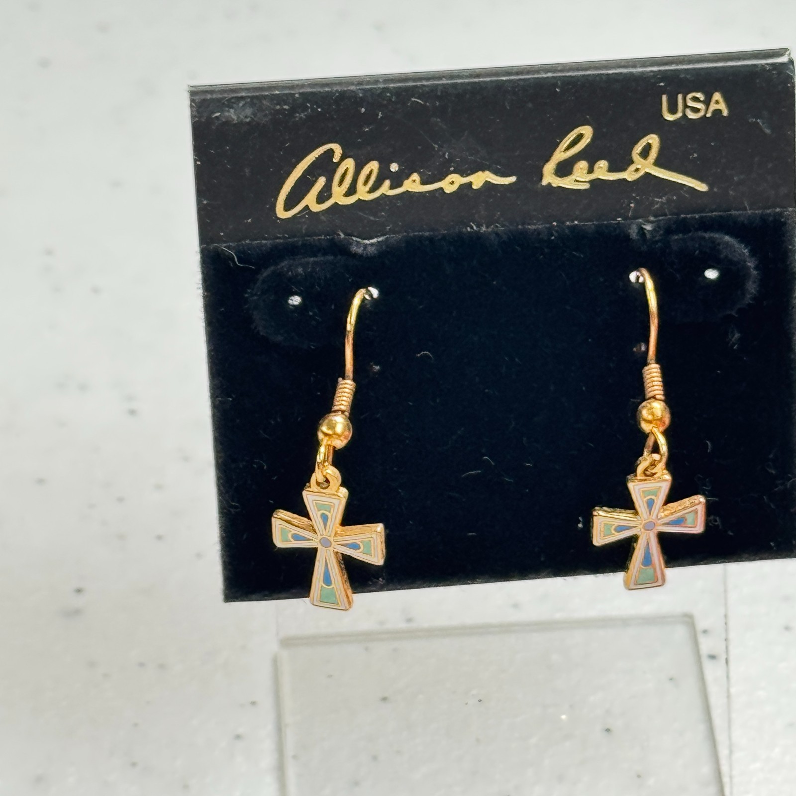 Vintage Pierced Earrings Allison Reed USA Pastel Cross Dangle Drops y2k 90s 80s