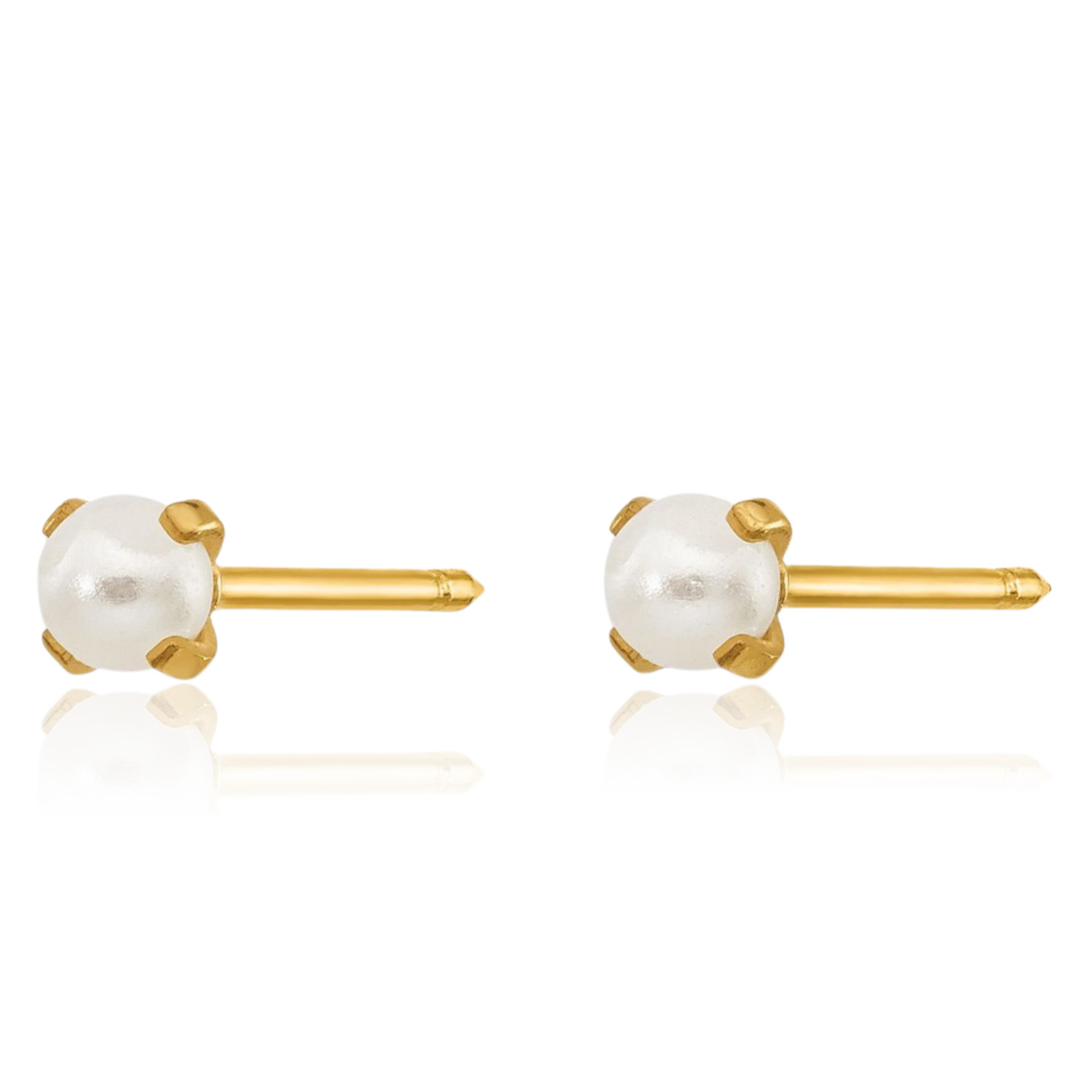 14K Solid Yellow Gold 3mm Pearl Stud Earrings