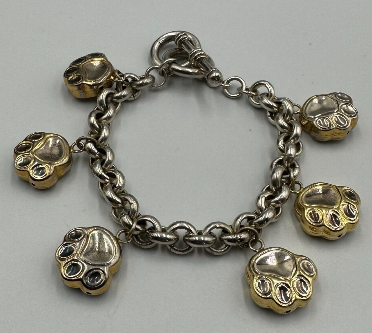 Paw Print Charm Bracelet Silver Gold Tone Two Tone Animal Pet Lover 6.5 Inch