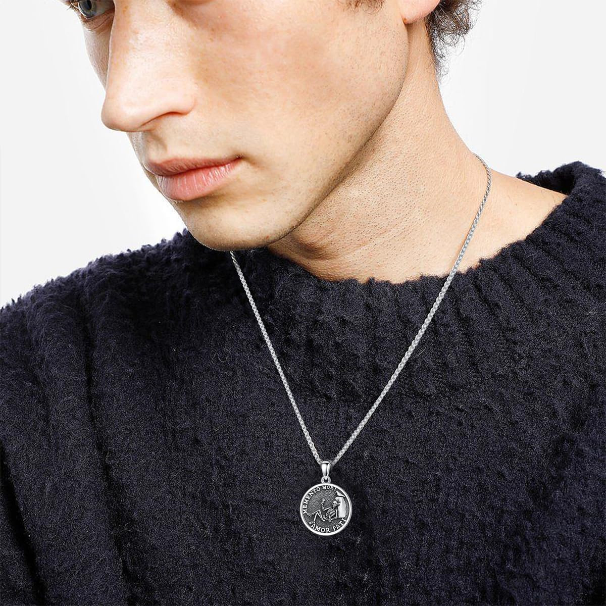 Memento Mori Unus Annus Necklace Sterling Silver Death Skull Hourglass Pendant