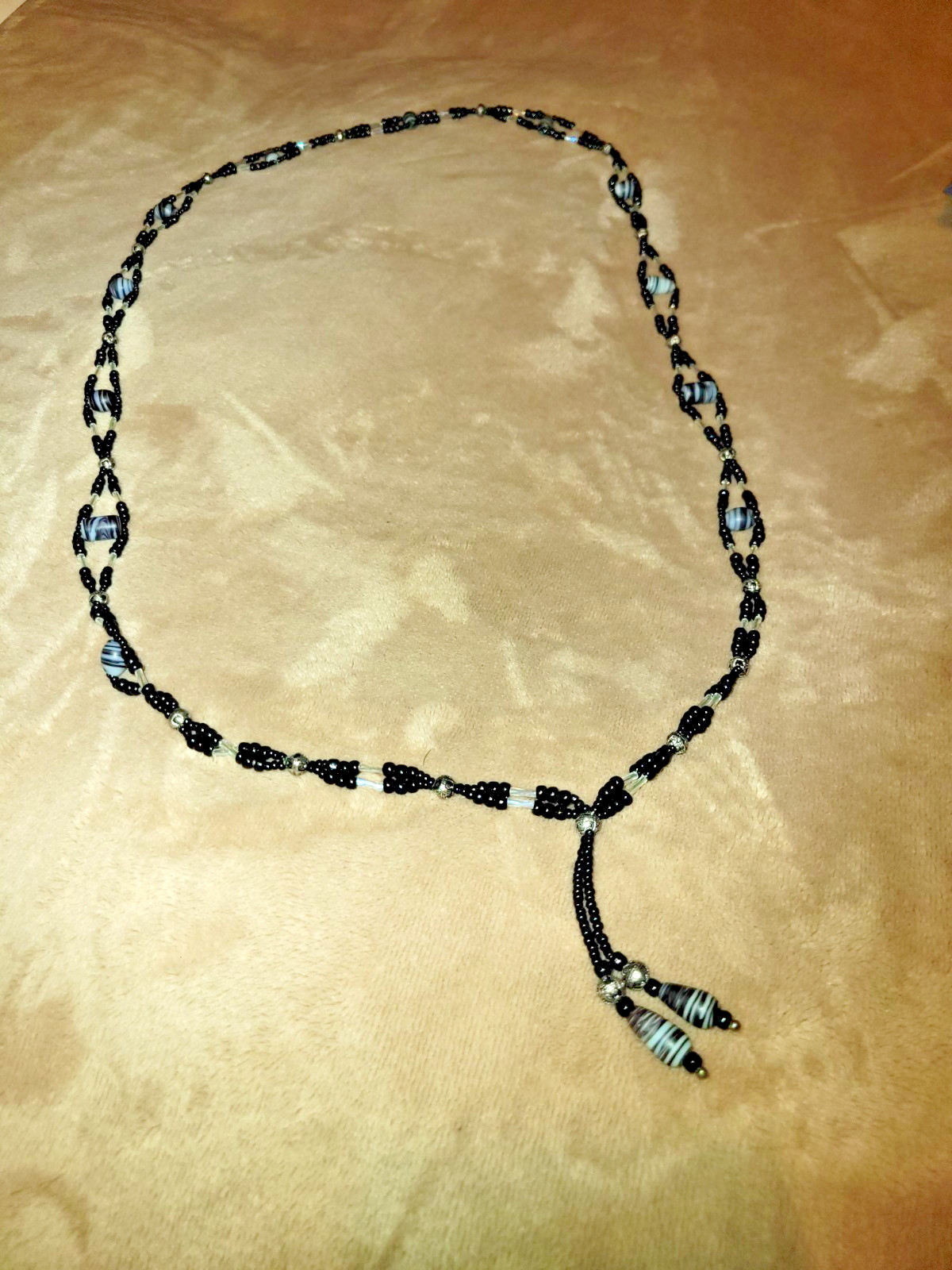Fashion Multi-Strand Bead Necklace, Black and White, Adjustable Length