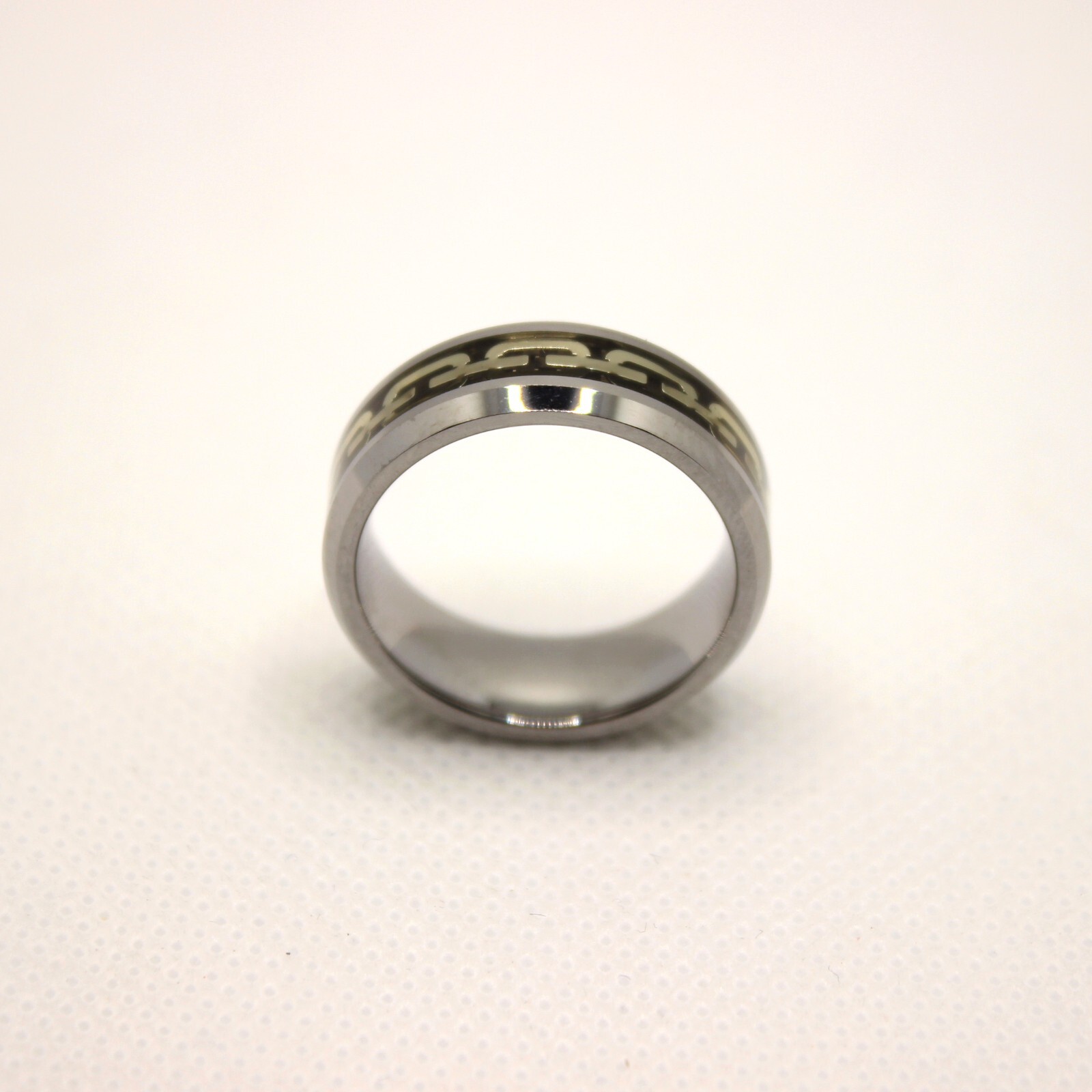 Tungsten Carbide Flat Yellow Chain Link Inlay Beveled Edge Wedding Band Ring 8mm
