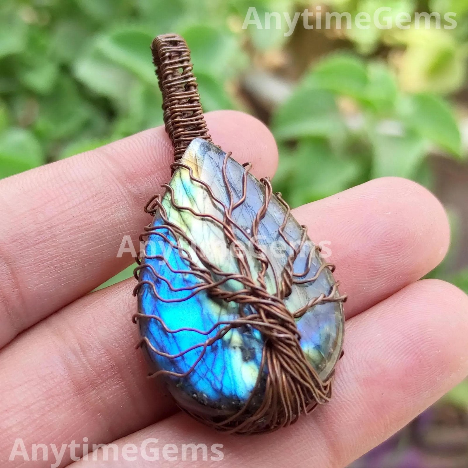 Tree Of Life Labradorite Pendant Necklace Handmade Copper Wire Pendant Jewelry