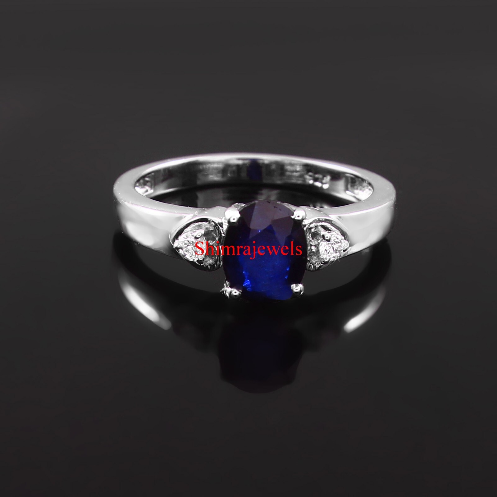 Heated Sapphire Gemstone With 18k White Gold Plated Silver Women’s Ring #1249