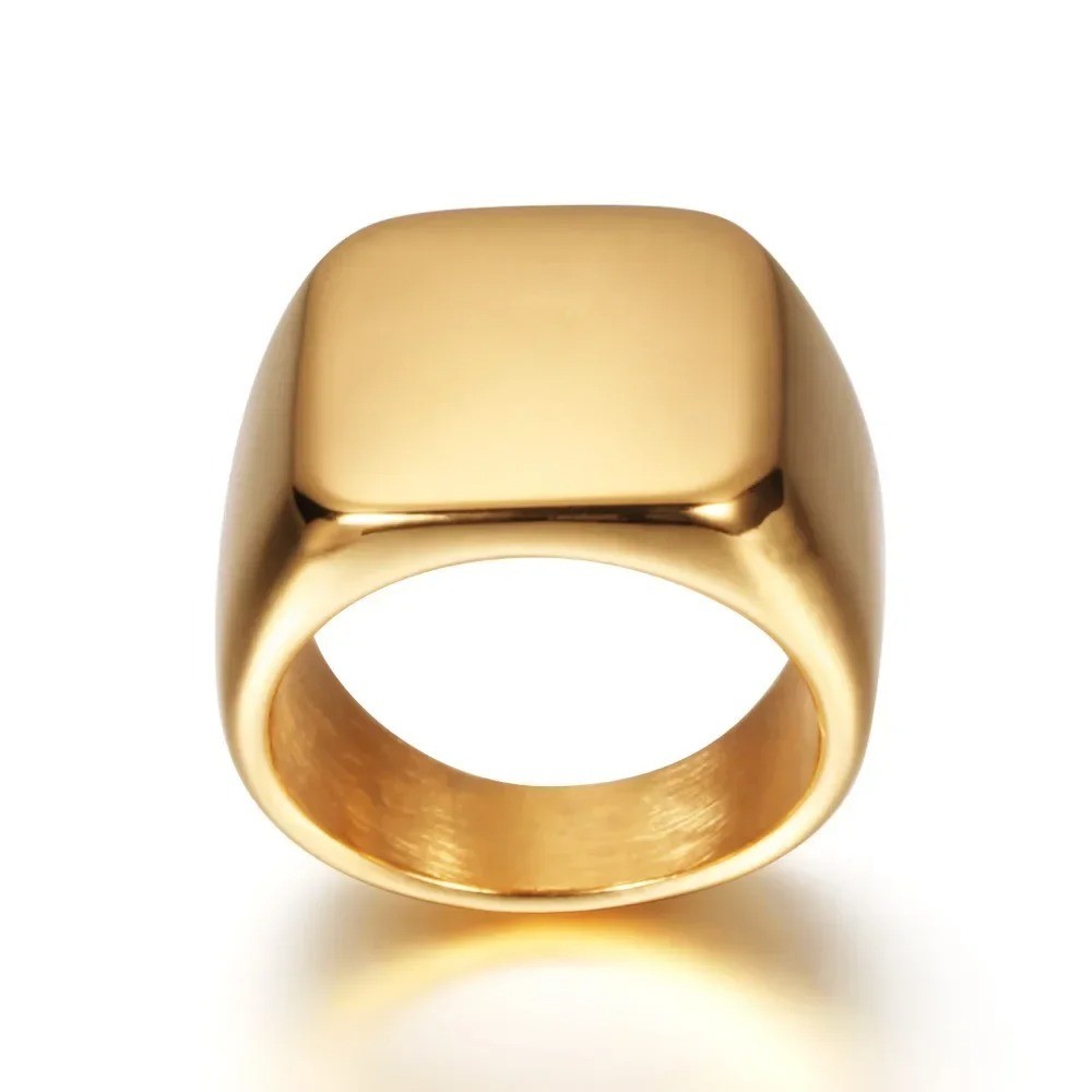 Square Signet Ring Stainless Steel Wide Band Smooth Finish Statement Jewelry
