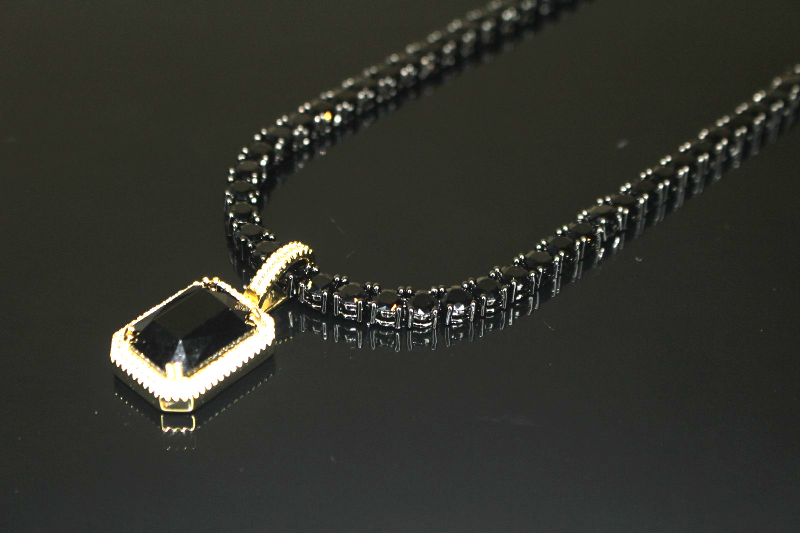 5mm ONYX BLACK Diamond 60ctw Lab Sim VVS1 Tennis Chain Necklace PVD GOLD Pendant