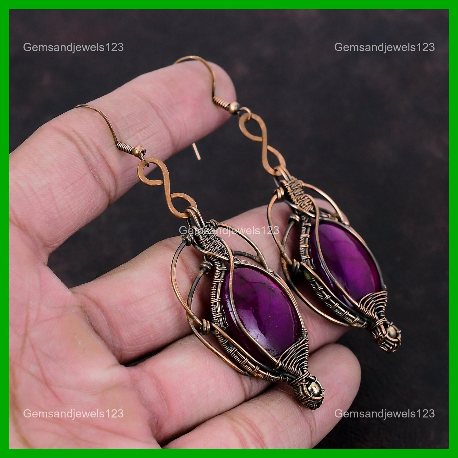 Copper Purple Fire Labradorite Gemstone Birthday Drop Dangle Earrings Jewelry