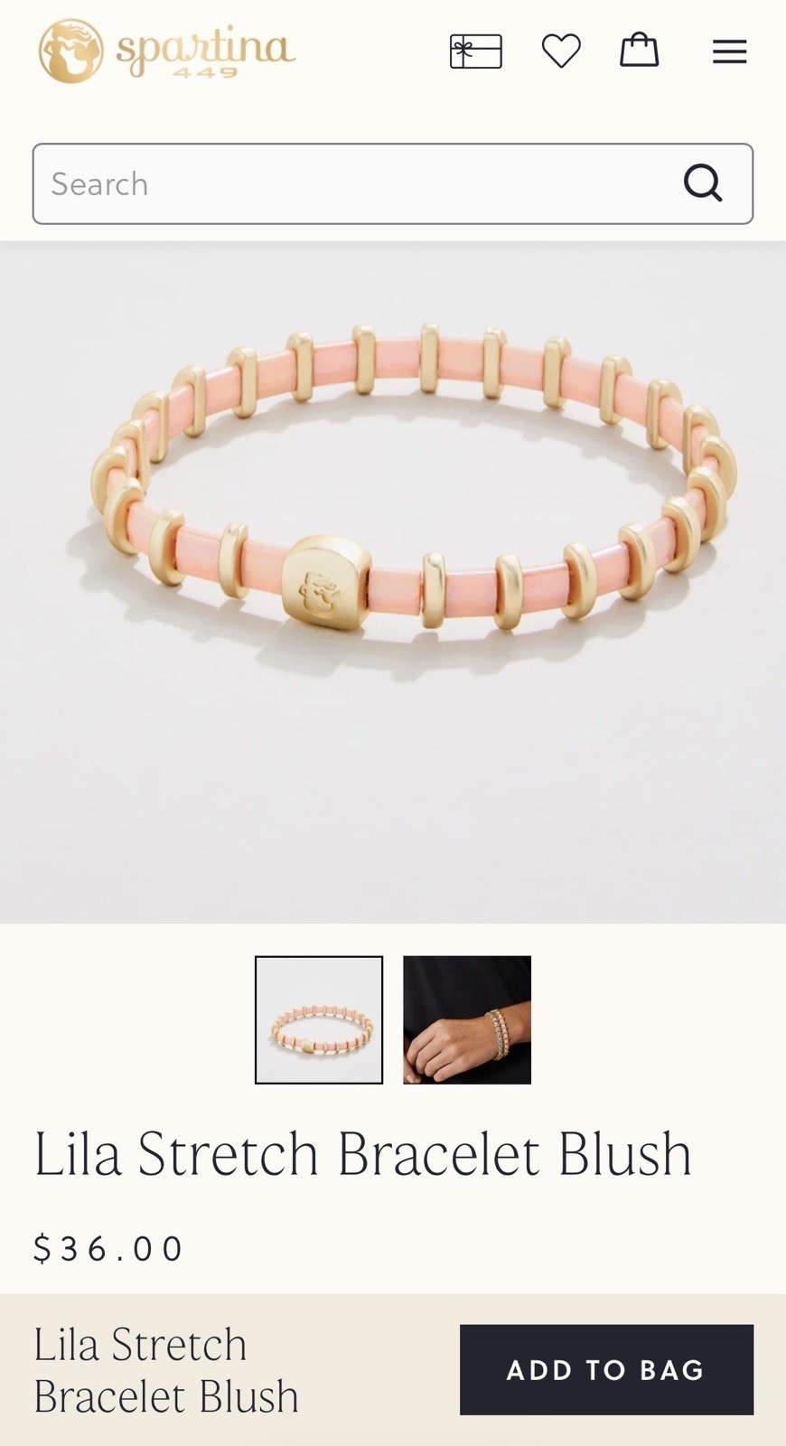 NWT Spartina 449 Blush/Gold Lila Stretch Bracelet in Original Packaging