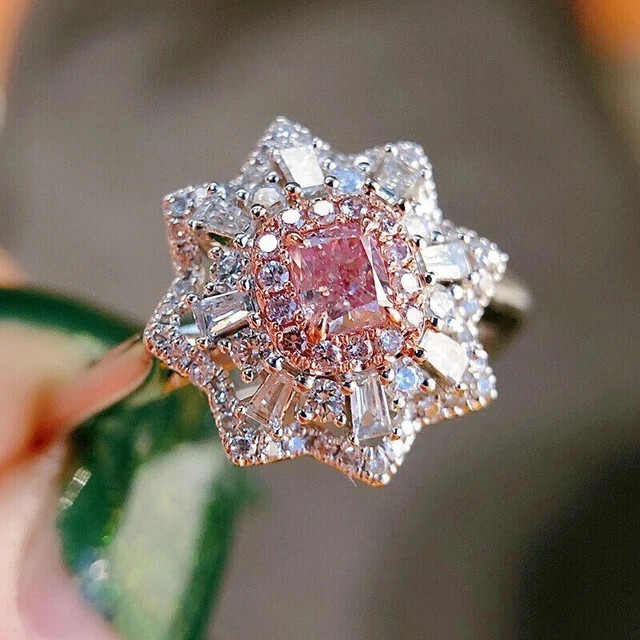 3Ct Cushion Cut Simulated Pink Diamond Engagement Ring 14K White Gold Plated