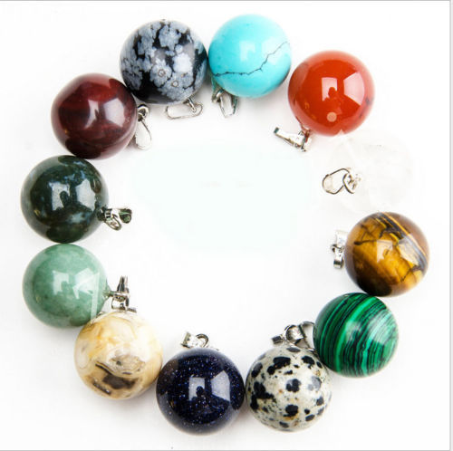 10pcs/lot wholesale Mixed Natural Stone Round Ball DIY Pendants Charms AST252