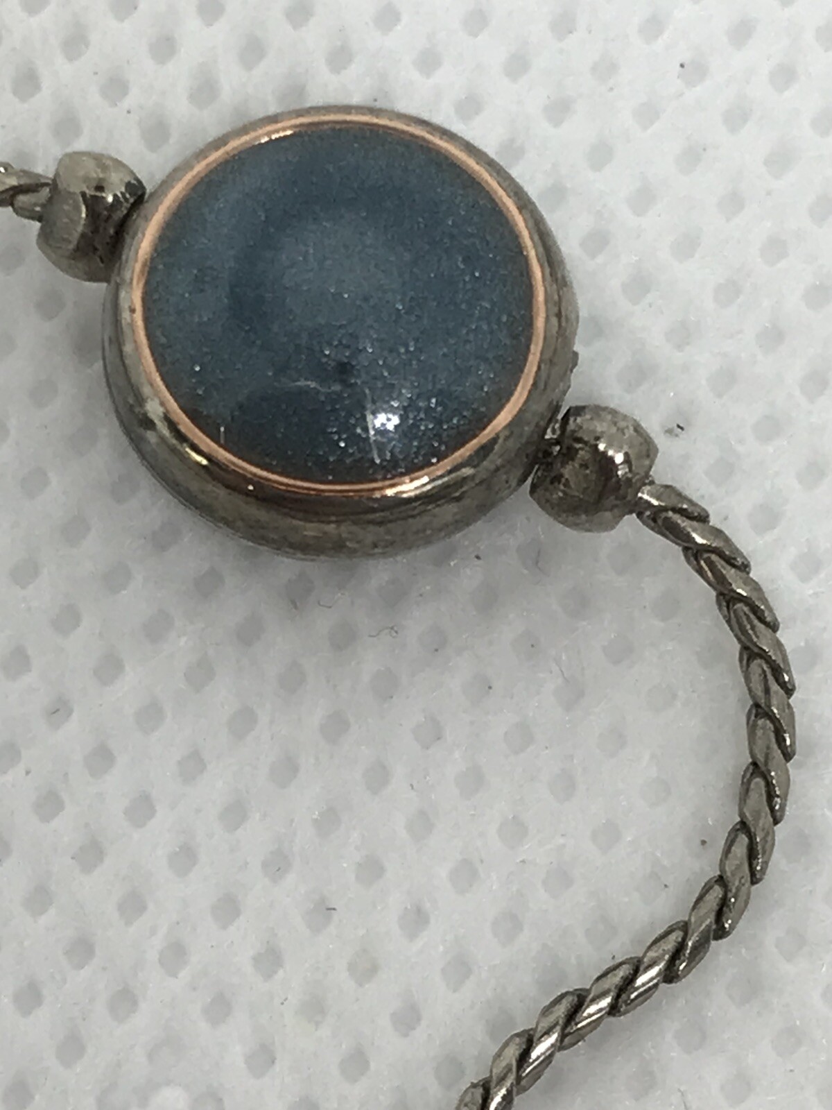 Silvertone and Blue Circle 30″ Clasp Necklace Strand String