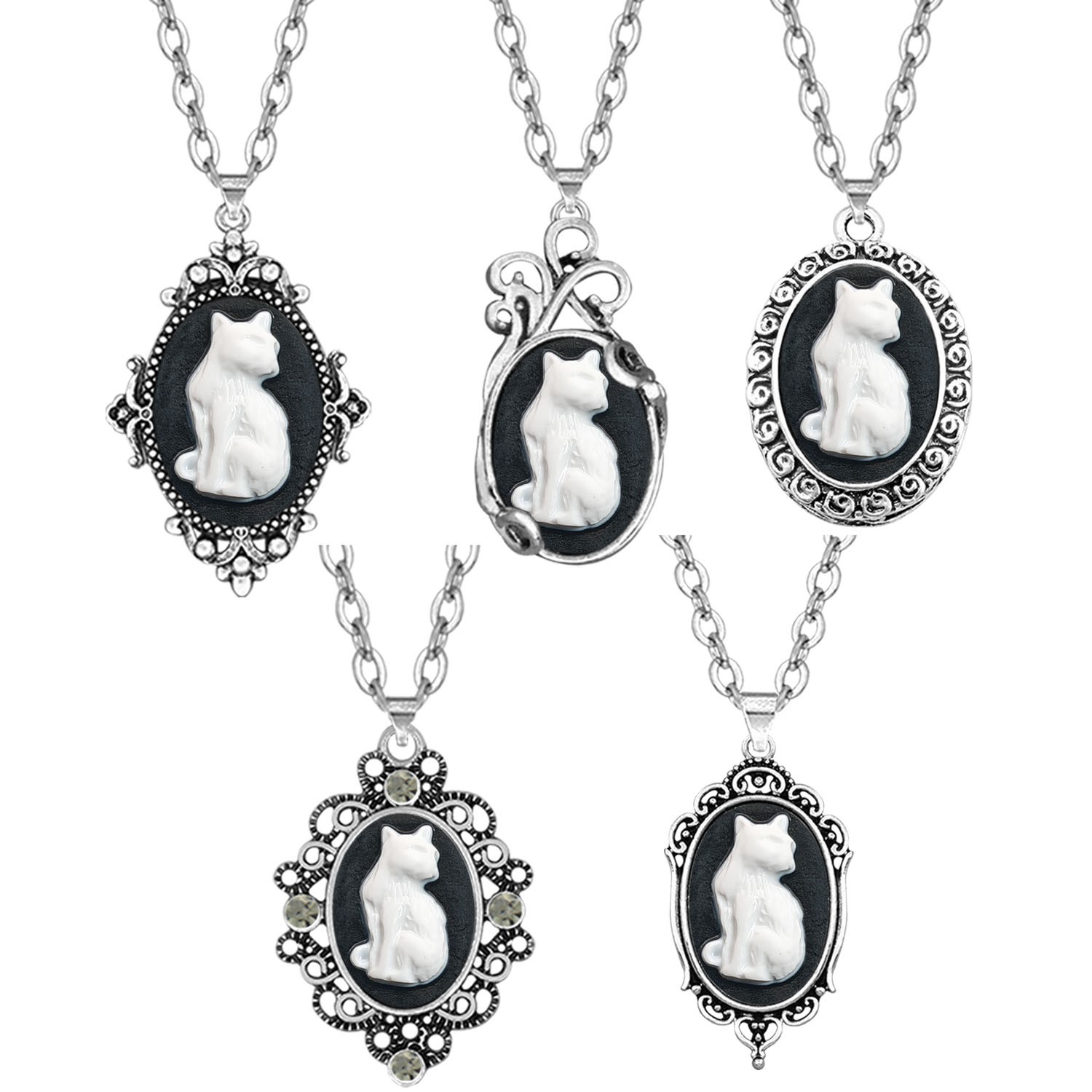 Wholesale Lot 10 pcs Leopard Cat Cameo Necklace Style Assorted Vintage Look Gift