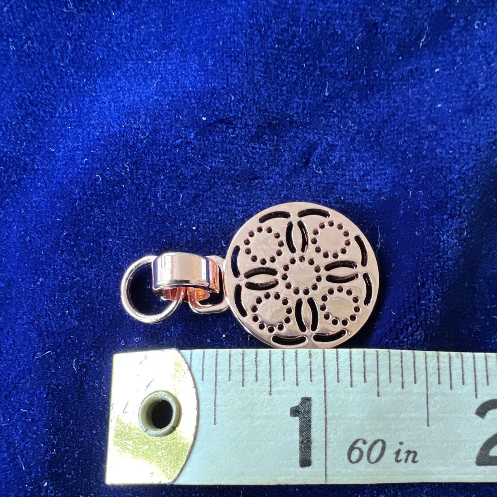 Copper Tone Round Filigree Cutout Charm Pendant with Bail, Metal, No Stone