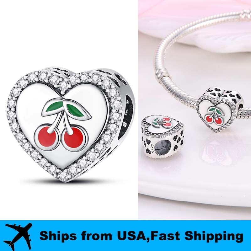 PANDACH 925 Sterling Silver Fruit Heart Bead Charm, Cute Friendship Jewelry Gift