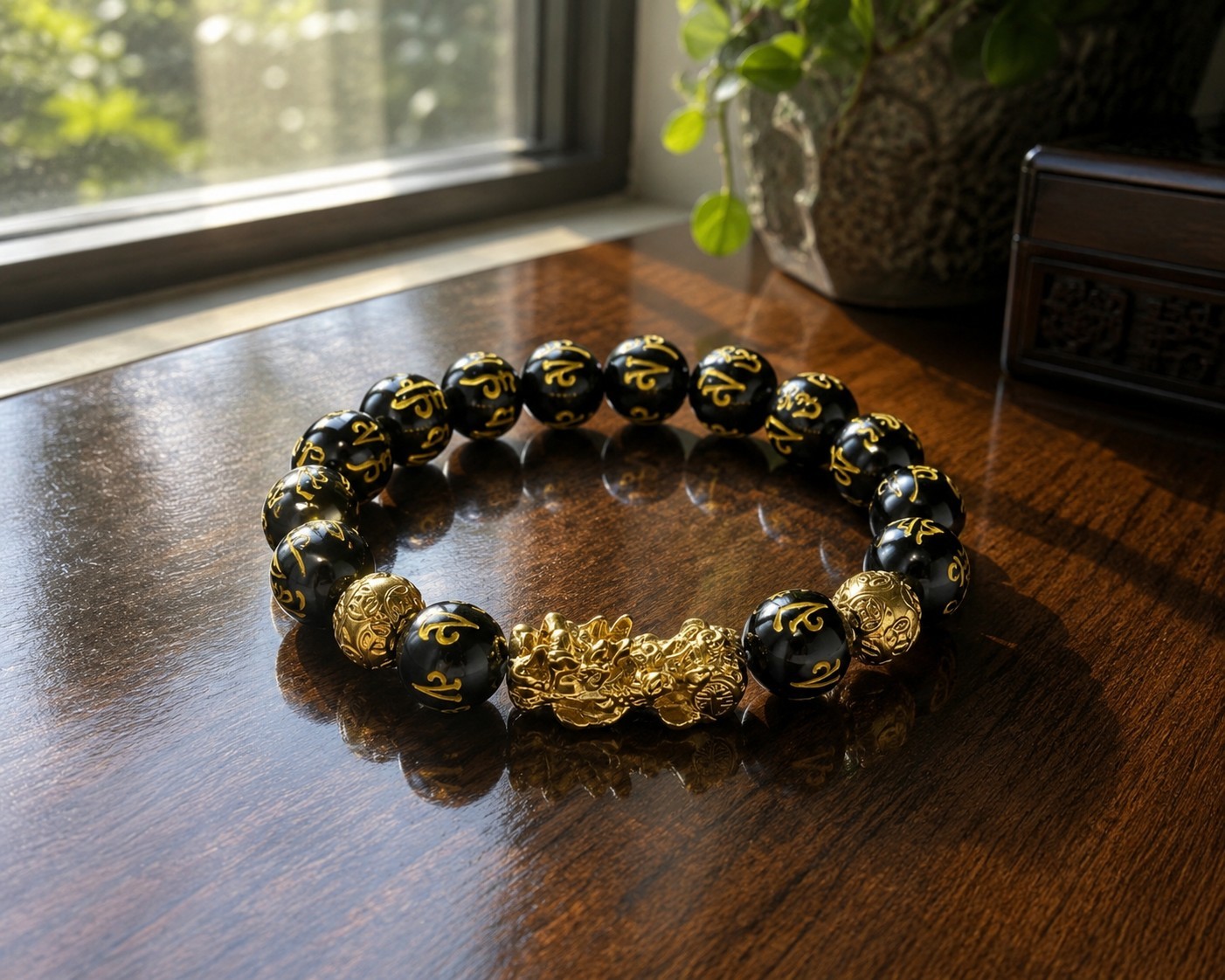 Obsidian Stone Beads Pixiu Charm Bracelet – Attracts Wealth And Good Fortune